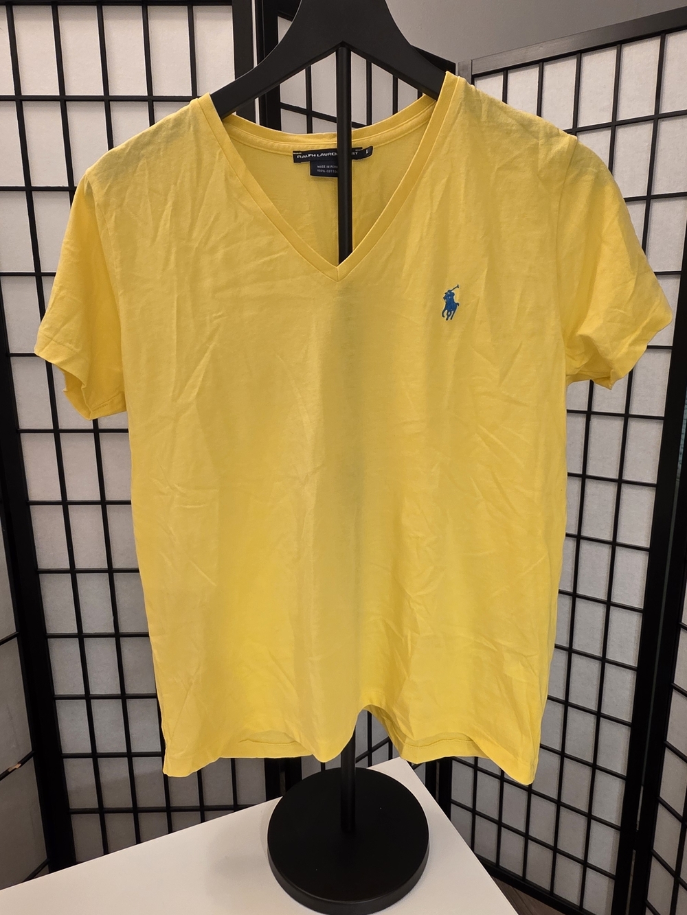 Polo by Ralph Lauren Women's Yellow V-Neck Polo Tee with Blue Pony ~ Size Large - Picture 4 of 8